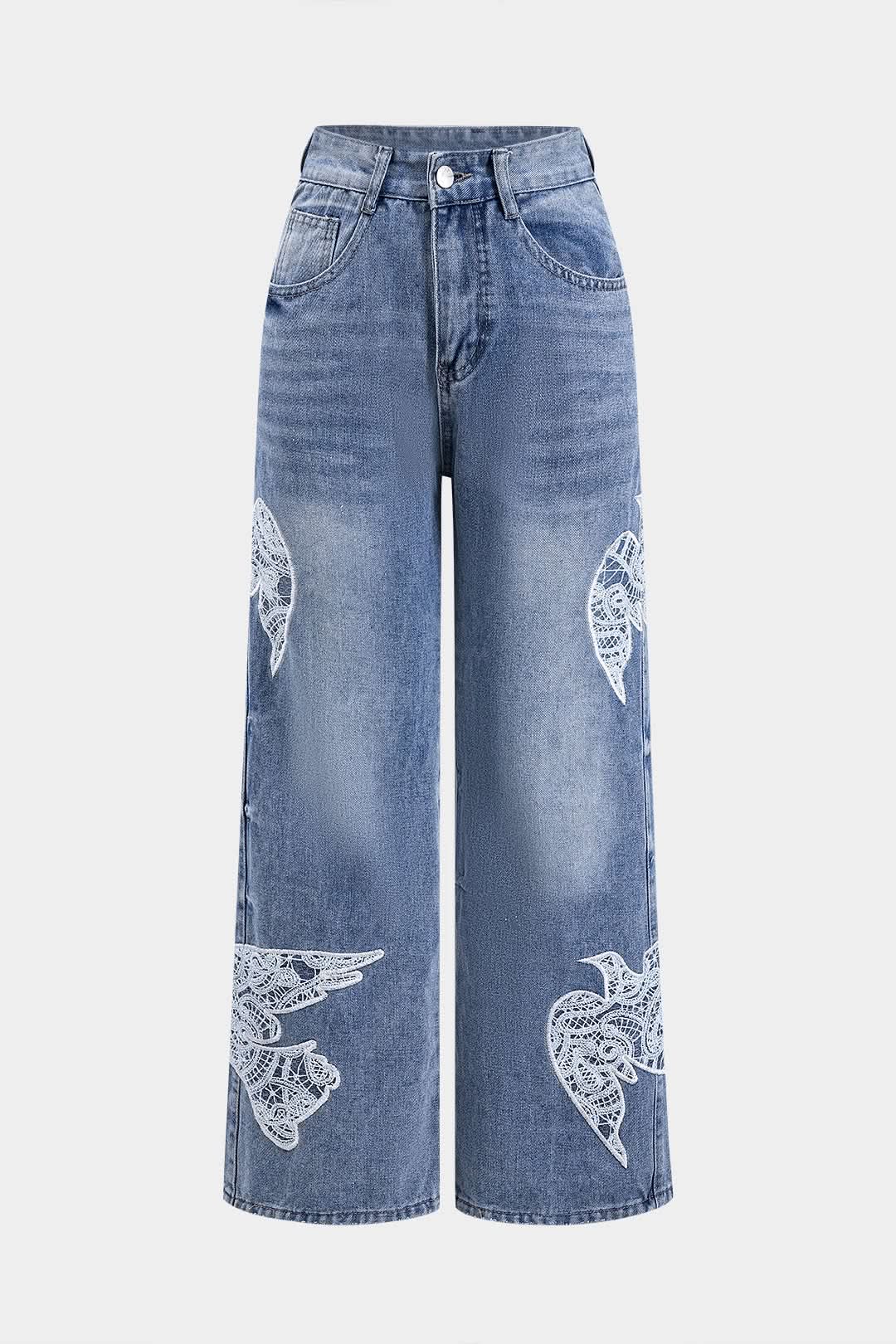 Aero Lace – Embroidered Wide-Leg Denim