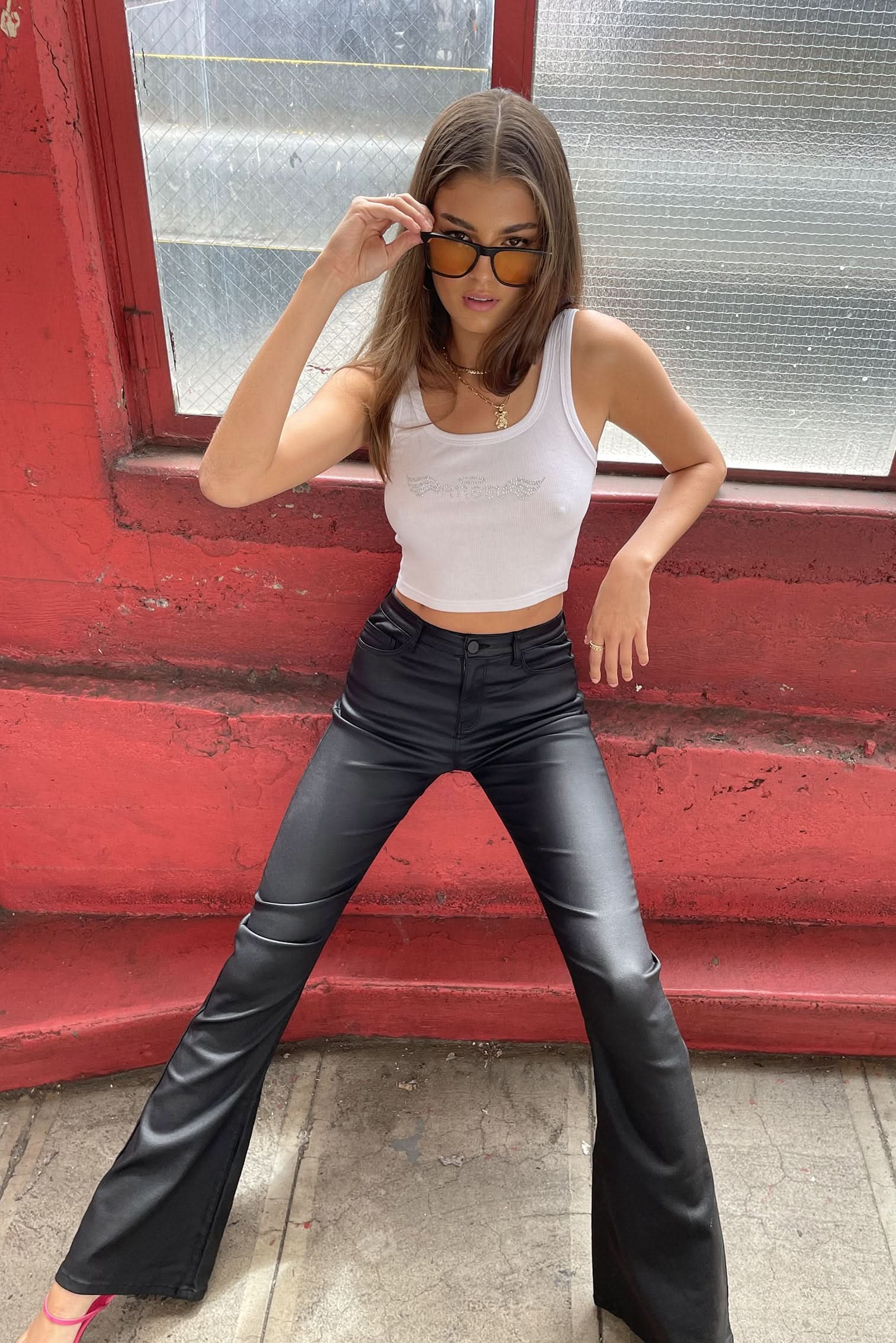 Flirty – Leather Flare Jeans