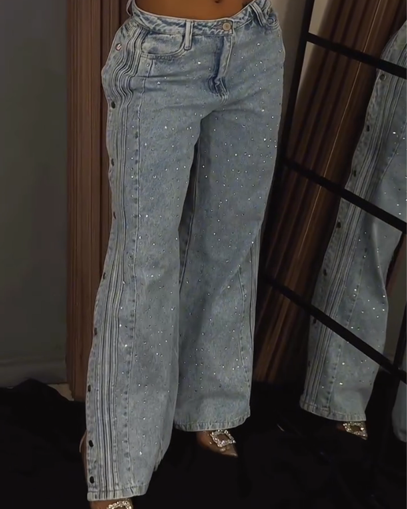 Hotline – Glitter Side-Slit Jeans