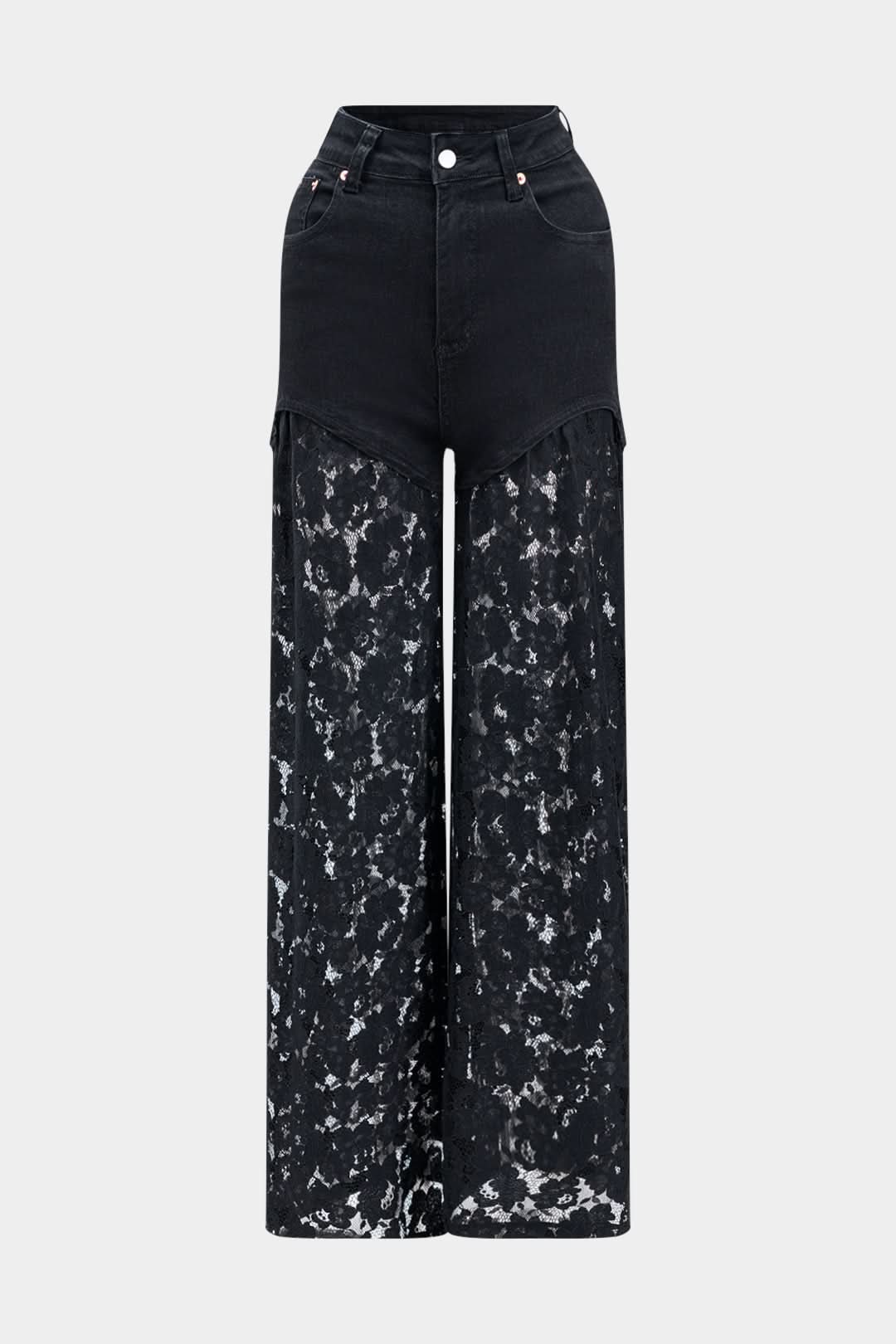 Notte Fiore – Lace Panel Wide-Leg Jeans
