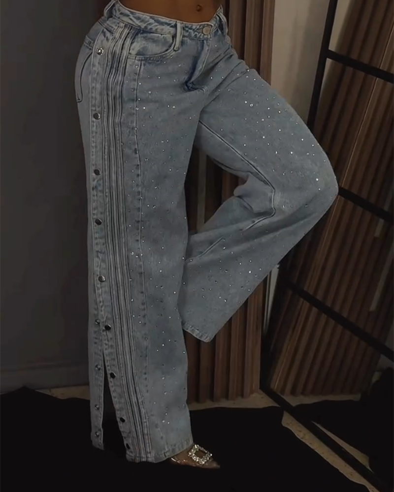Hotline – Glitter Side-Slit Jeans