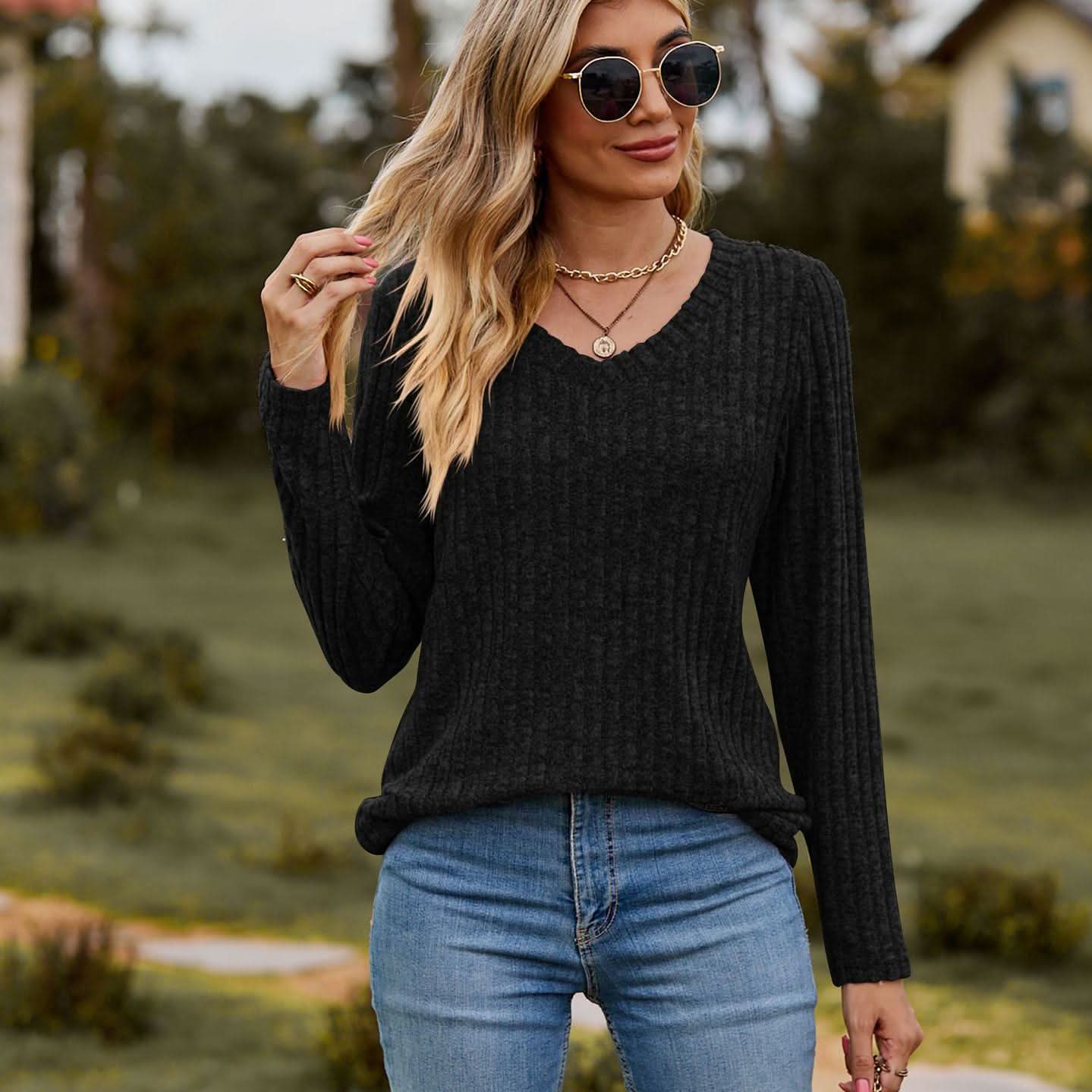 Ribbed V-Neck Knit