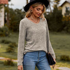 Ribbed V-Neck Knit