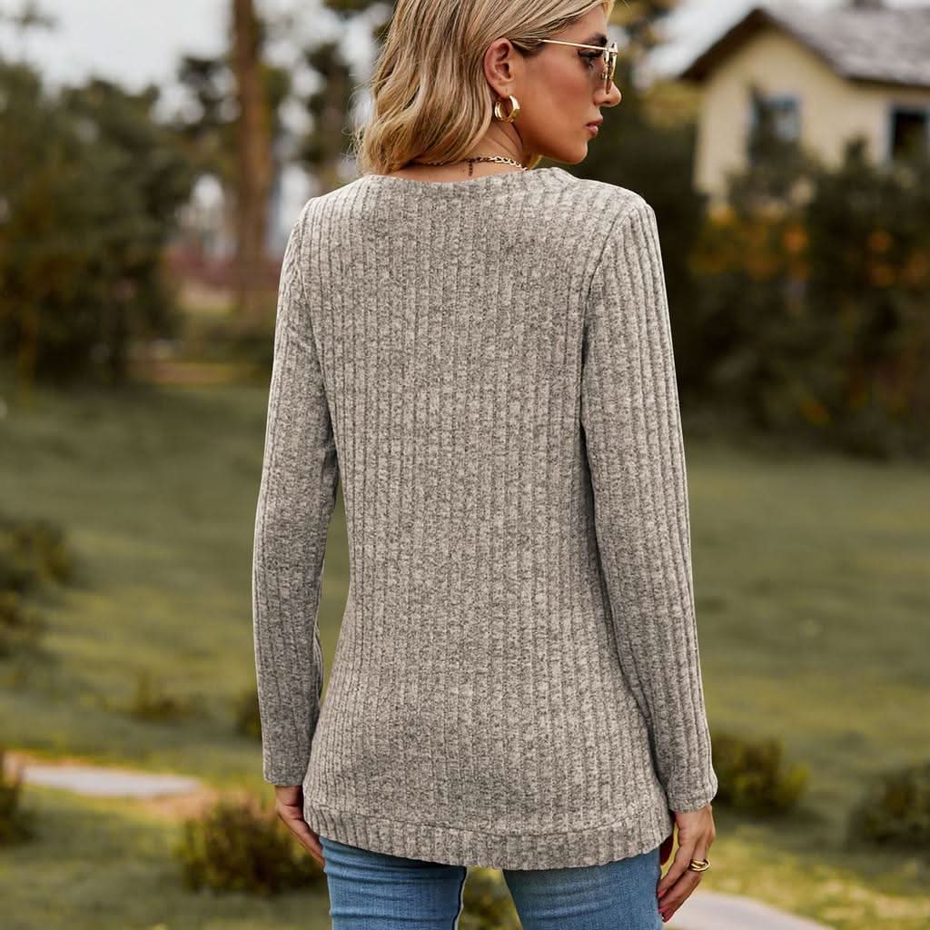 Ribbed V-Neck Knit